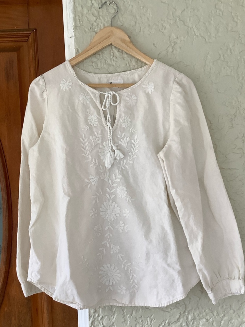 Women's Cream Embroidered Peasant Blouse